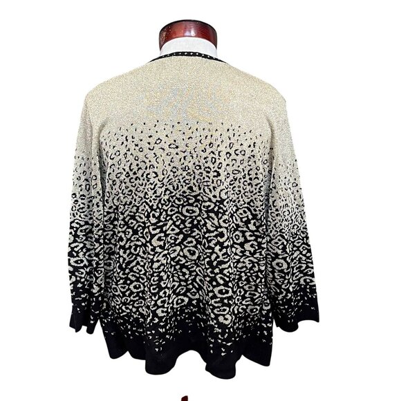 Alfred‎ Dunner Womens Metallic Leopard Cardigan Sweater 2X Black Gold Open Front - Picture 3 of 9